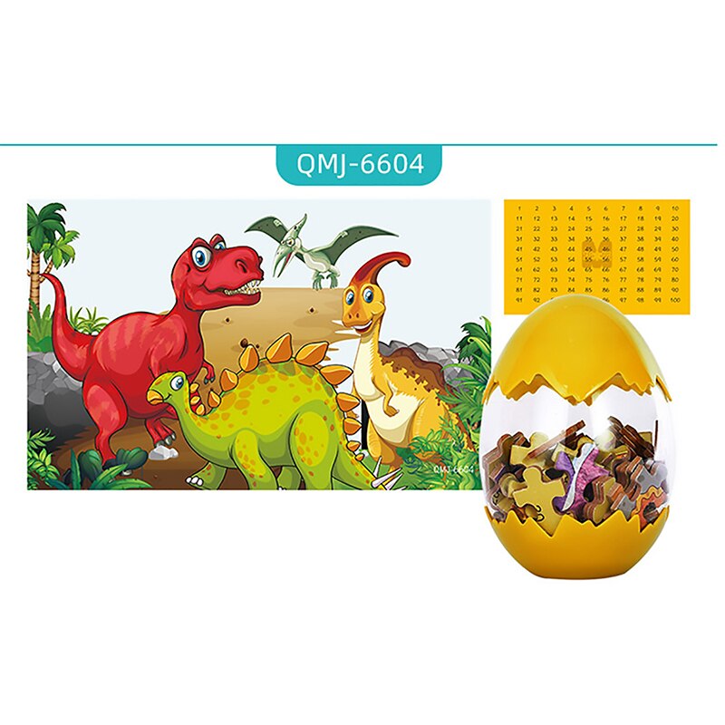 60pcs Wooden Christmas Dinosaur Puzzle Toy Dinosaur Egg Packaging 3D Mini Puzzle Board Decoration Toy: 6604