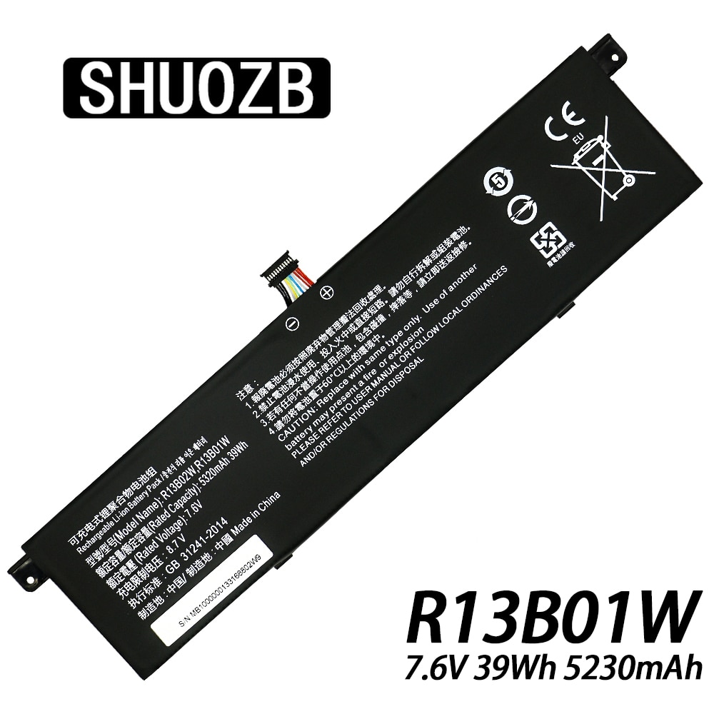 Batería de ordenador portátil R13B01W para Xiaomi Mi Air, Serie de 13,3 pulgadas, Tablet PC, 7,6 V, 39WH, R13B02W, SHUOZB