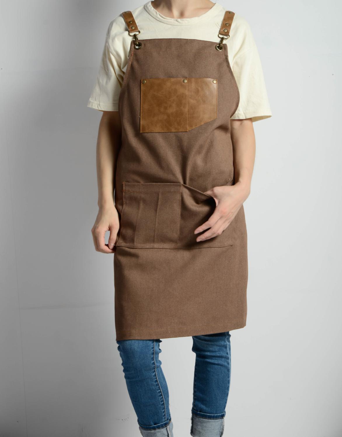 Unisex justerbart lærred forklæde med lommer kaffebar frisør forklæder bib madlavning køkken forklæder til kvinde mand voksen arbejde forklæde: B