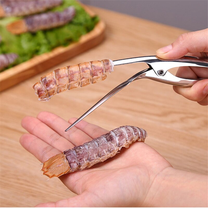 Pince à éplucher les crevettes en acier inoxydable, éplucheur de crevettes de cuisine, outils de fruits de mer