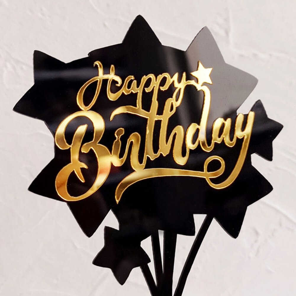 Ouro rosa preto acrílico mão escrita feliz aniversário bolo topper sobremesa decoração para festa de aniversário presentes encantadores fornecimento de cozimento: 11