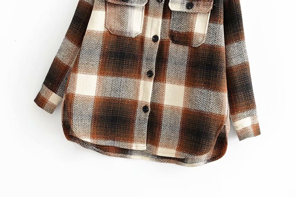 Kvinder plaid skjorte jakke vinter uld frakke enkeltradet oversize frakke revers toppe