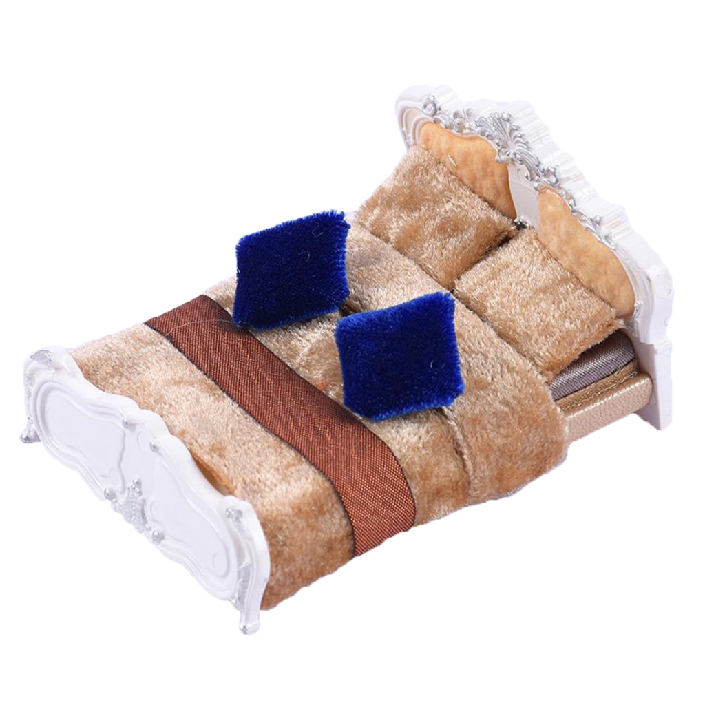 1:25 White Double Bed Plastic for Mini Dolls House Bedroom Layout Decor