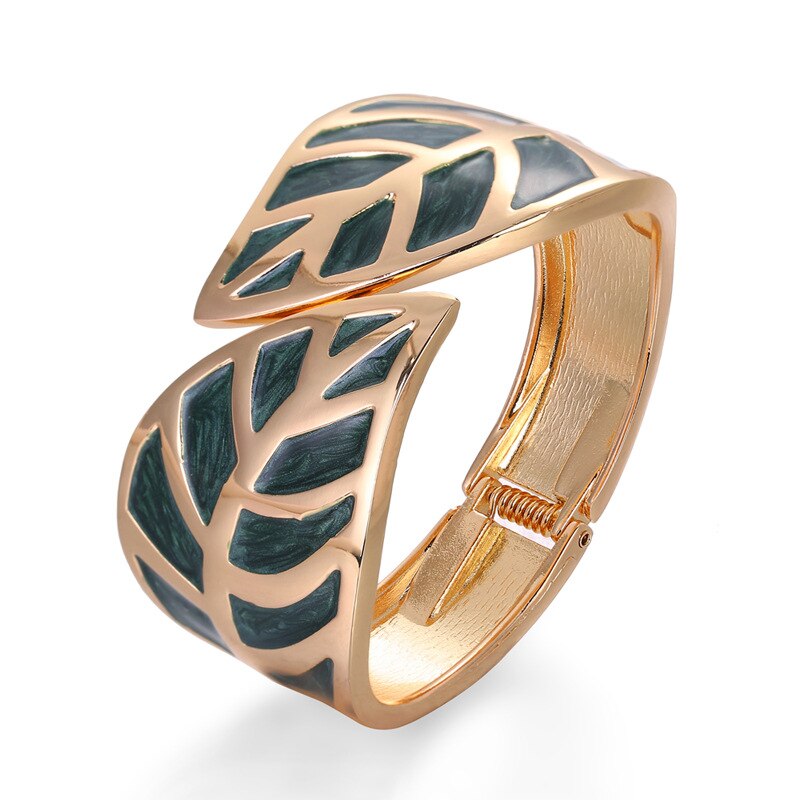 Braccialetti e braccialetti a forma di foglia di metallo a olio gocciolante per donna Femme apertura regolabile Pulseira Feminina: Dark green