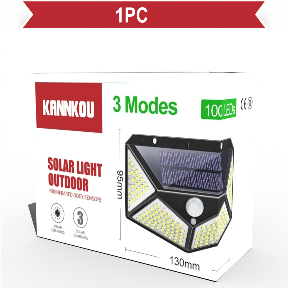 KANNKOU Solar Lights Outdoor 2/4/6PC 150LED PIR Motion Sensor IP65 Waterproof Outdoor LED Wall Light: 1PC-100LED