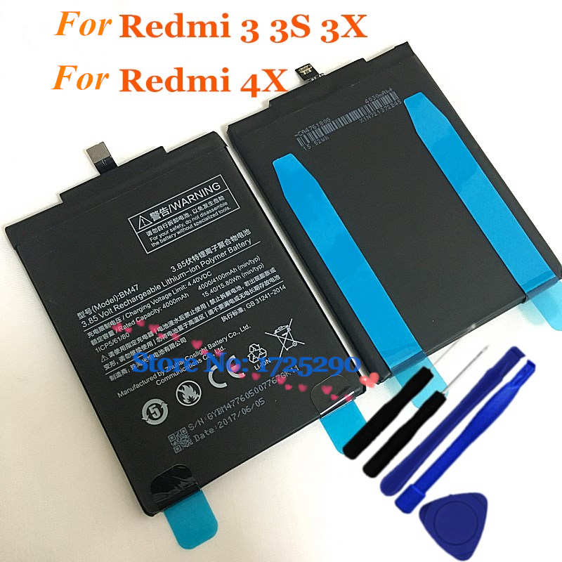 Real 4000mAh Bm47 Battery With Temperature sensor For Xiaomi Redmi 3 3S 3X Redmi 4X Battery