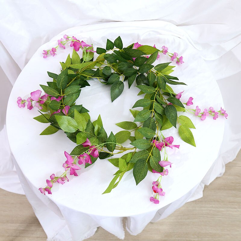 220cm silk rose wedding decoration ivy vine artificial flower arch decoration with green leaf wall garland: Style 2 rose red