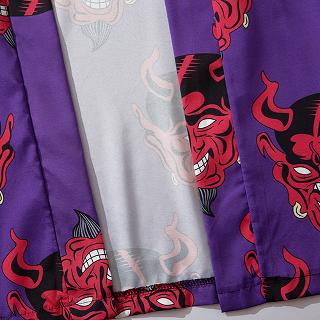 Kimono japonais à manches cinq points, streetwear, chemises diable, impression complète, chemises hawaïennes amples, harajuku, été