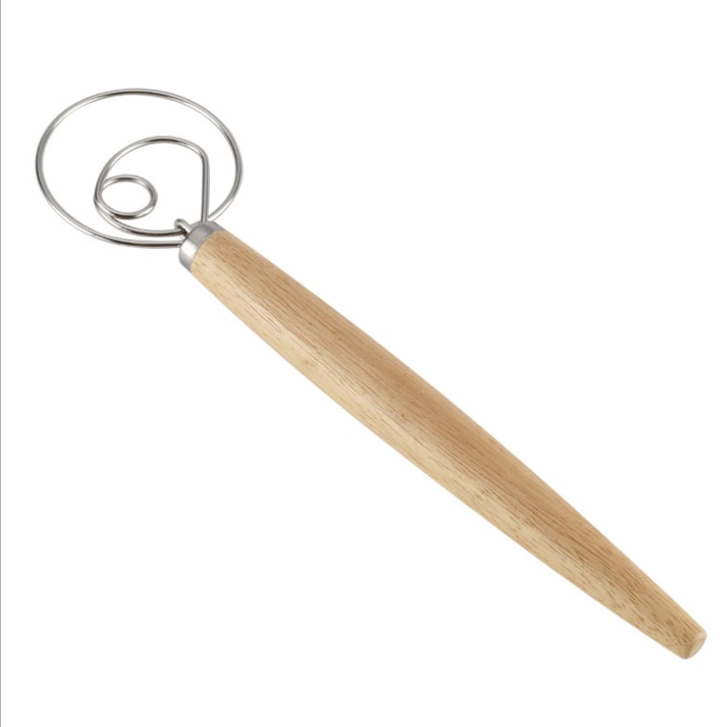 Batidor de huevos, herramienta para hacer pan, masa, utensilios de reposteria, batidor de masa, 13 pulgadas, mango de madera de roble, licuadora de acero inoxidable