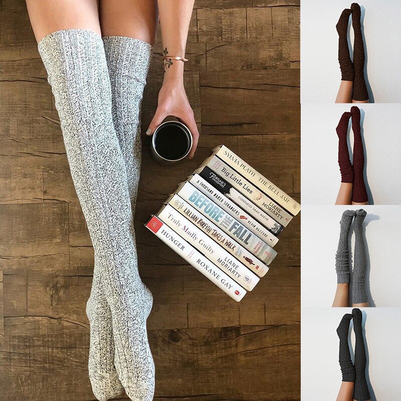 Calcetines de punto por encima de la rodilla para mujer, medias largas hasta el muslo, cálidas, a la , Otoño e Invierno