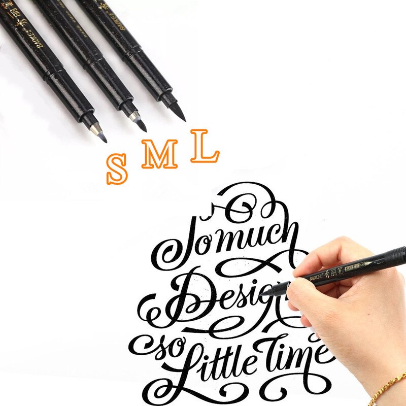 3 Black Chinese Calligraphy Brush Pen Japanese Hand Lettering Writing Drawing Painting Practice Office School Art Singnature Pen
