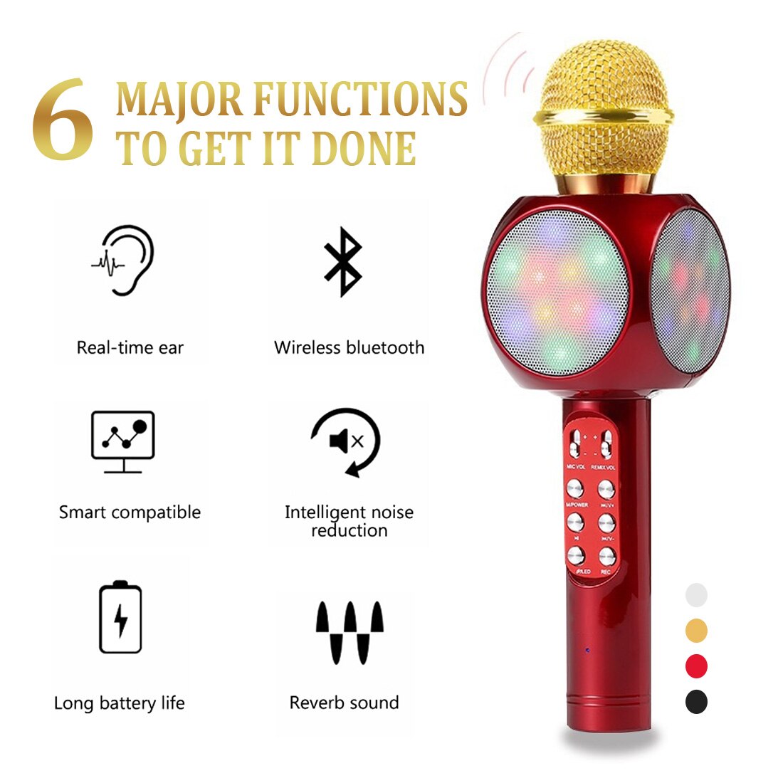 Bluetooth Wireless Microphone with LED light Karaoke Microphone Handheld FM Mic Broadcast Mic For Music Singing Speaker Player