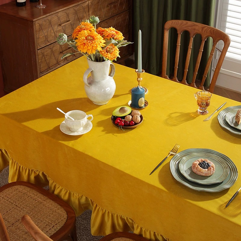Velvet Tablecloth Luxurious Solid Rectangle Table Cloth,Oblong Retro Farmhouse Ruffle Tablecloth Washable Table Cover for Table