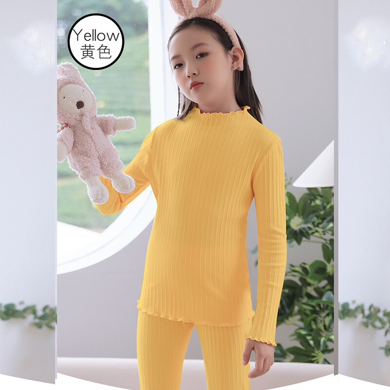 2020 outono inverno crianças roupa interior de algodão crianças terno roupas meninas longo johns pijamas define primavera topos e calças conjunto: Yellow / 14