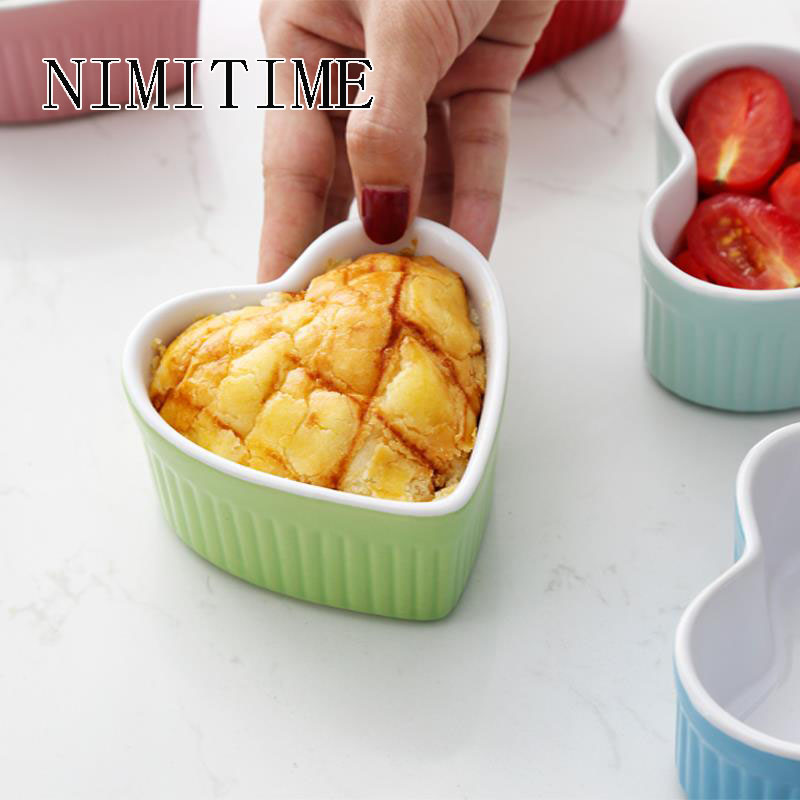 Nimitime keramische 4- kleurige hartvormige pannenkoekpudding kleine bakkom huishoudservies