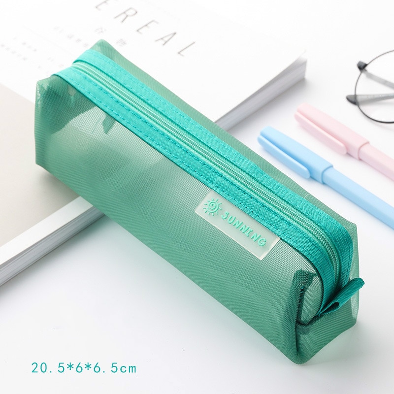 Bolsa de lápices de papelería transparente para examen de estudiante, estuche de bolígrafos de malla de nailon dedicado, bolsa de gran capacidad Unisex, suministros escolares: Dark green