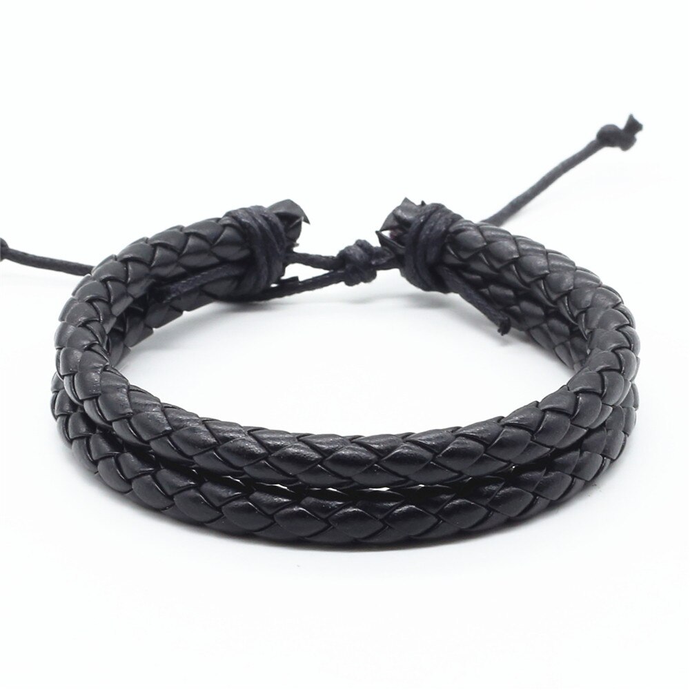 Neue Lässig Vintage Punk 2 schicht Braun Schwarz Handgemachte Webart Pu-leder Männer Armbänder Für Frauen Homme Männer Schmuck: black