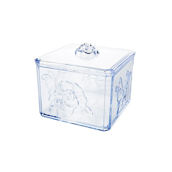 XUNZHE Plastic Rose Cover Dust-proof Cosmetic Box Transparent Carved Lipstick Finishing Box Cotton Swab Box Desk Organizer Box: Transparenter