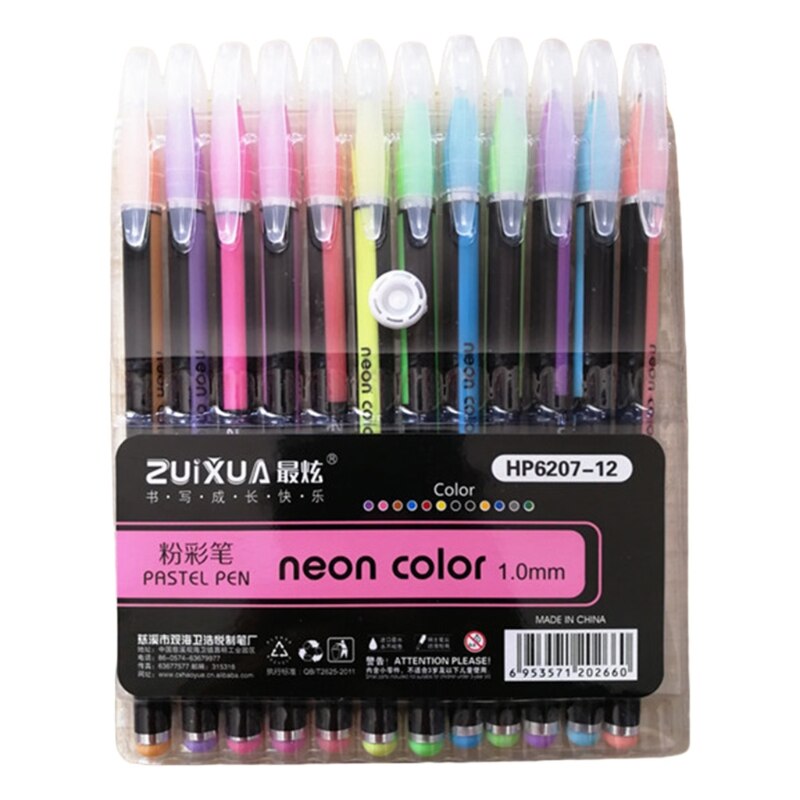 Ensemble de stylos Gel 12 couleurs, surligneur à paillettes, Pastel, pour colorier l&#39;école et le bureau: C