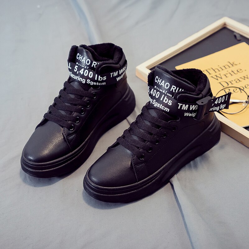 Dames casual schoenen rubber warme trend sneakers loafers winter zapatos mujer damesschoenen wit: Zwart / 5.5