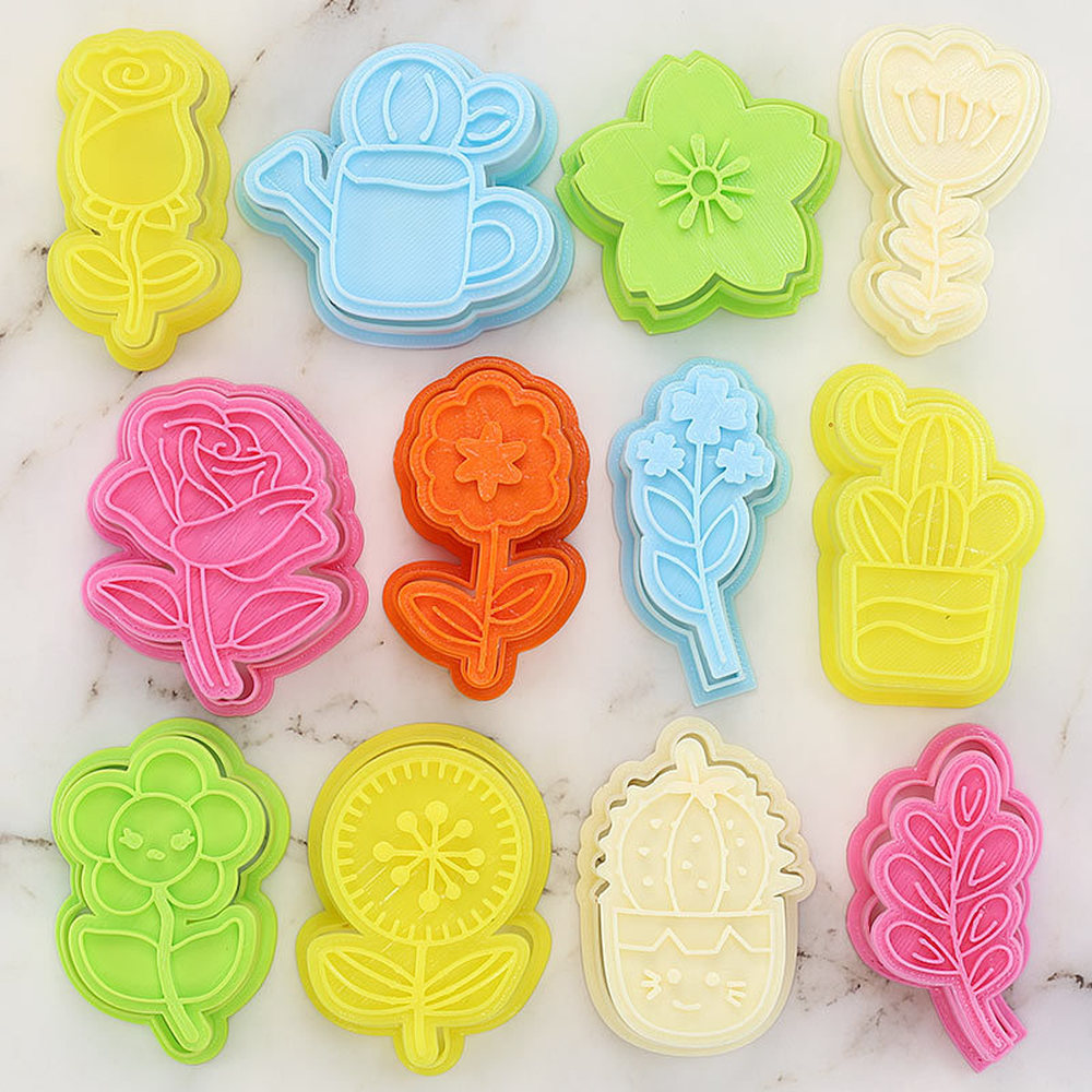 Molde para galletas con flor de Rosa para el día de la madre, molde para galletas con dibujos animados de flor de cerezo, para hornear, DIY, 3D, para prensar galletas a mano