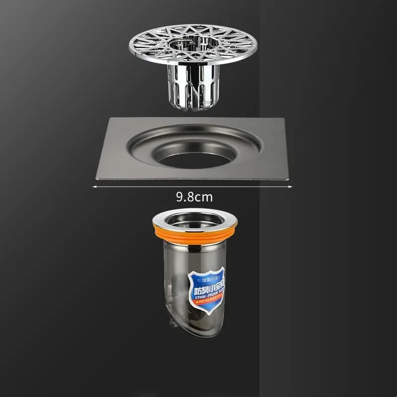 Desagüe de suelo de ducha cuadrado de acero inoxidable con cubierta de filtro extraíble, escurridor de bañera, rejilla de residuos para accesorios de cocina y baño: YELLOW