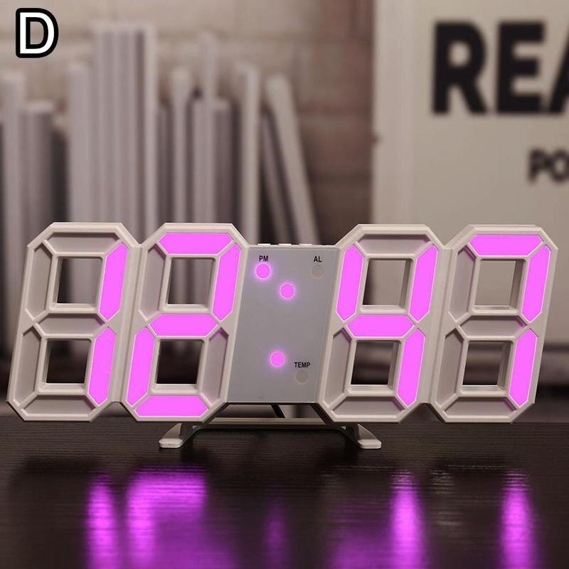 Reloj de pared grande 3D moderno, Digital, Led, Usb, electrónico, de mesa, de escritorio, luminoso: D