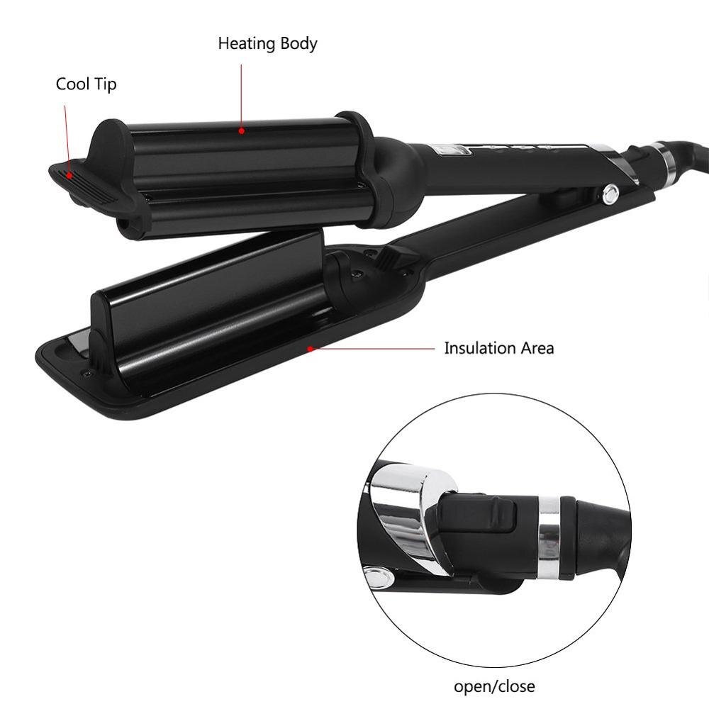 LCD Display Hair Wave Triple Barrel Curler hair Curling Iron wand Ceramic Hair Curler Deep big Waver Hair Beauty Styling Tools: Black with box / UK