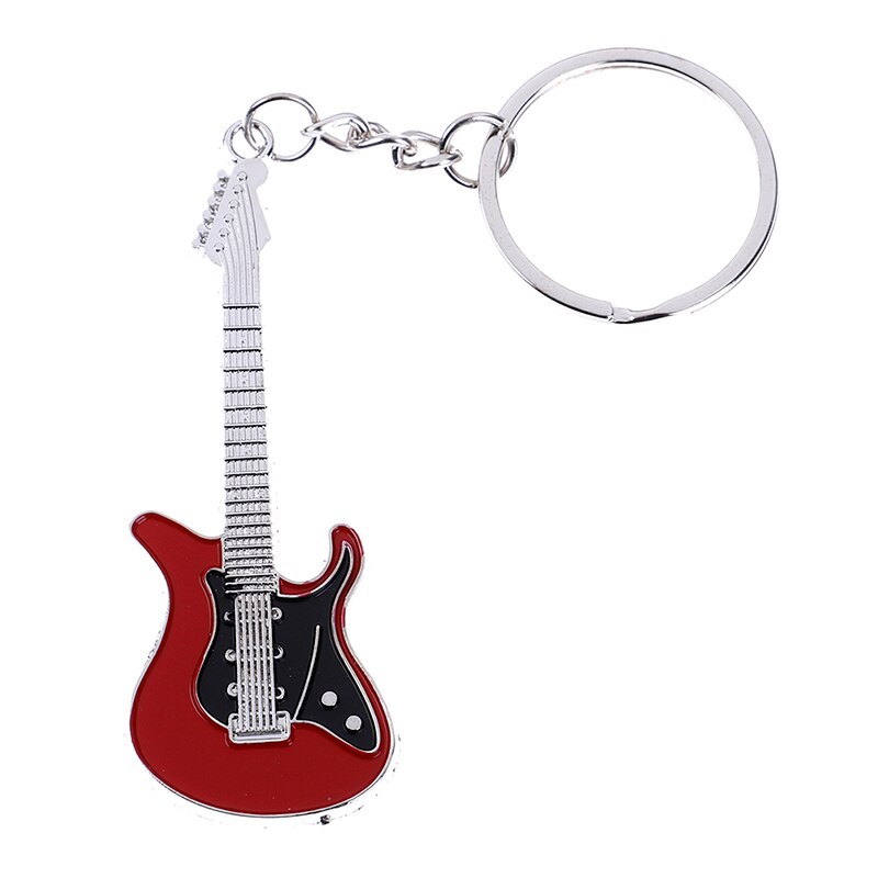 1Pcs Guitar Key Chain Set Metal Electric Guitar Mini Keychain Key Chain Key Ring: Red