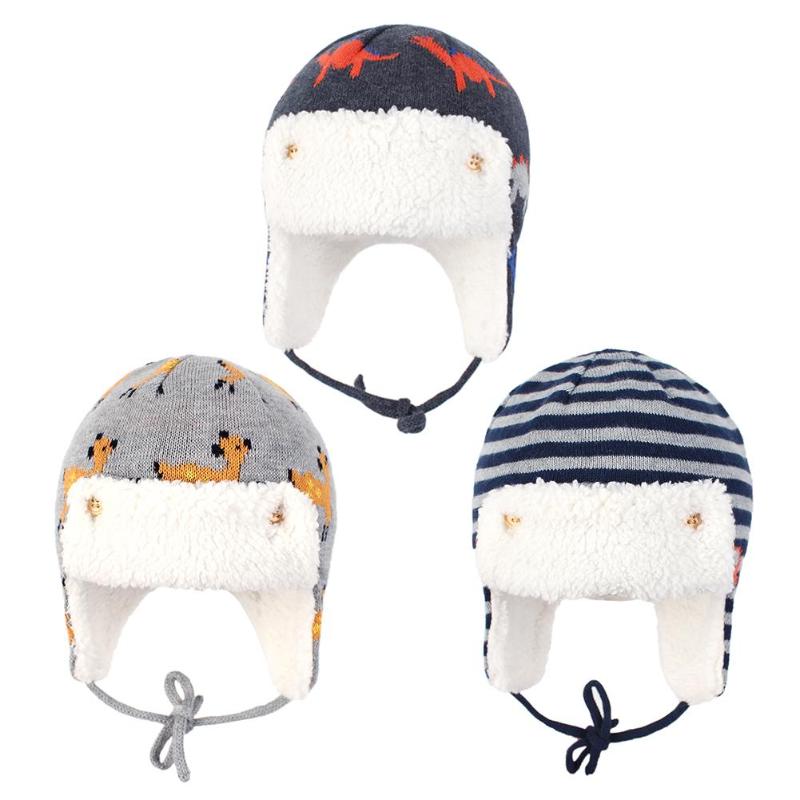 Kinderen jongen meisje winter warme fleece muts kinderen katoenen gebreide bedrukte mutsen
