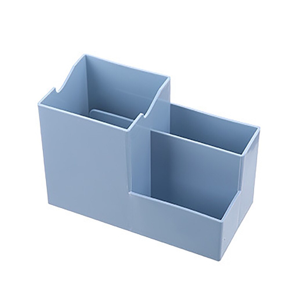 Multi-function 3 Grid Desktop Pen Holder Office School Storage Case Clear White Black Plastic Box Desk Pen Pencil Organizer: Blue