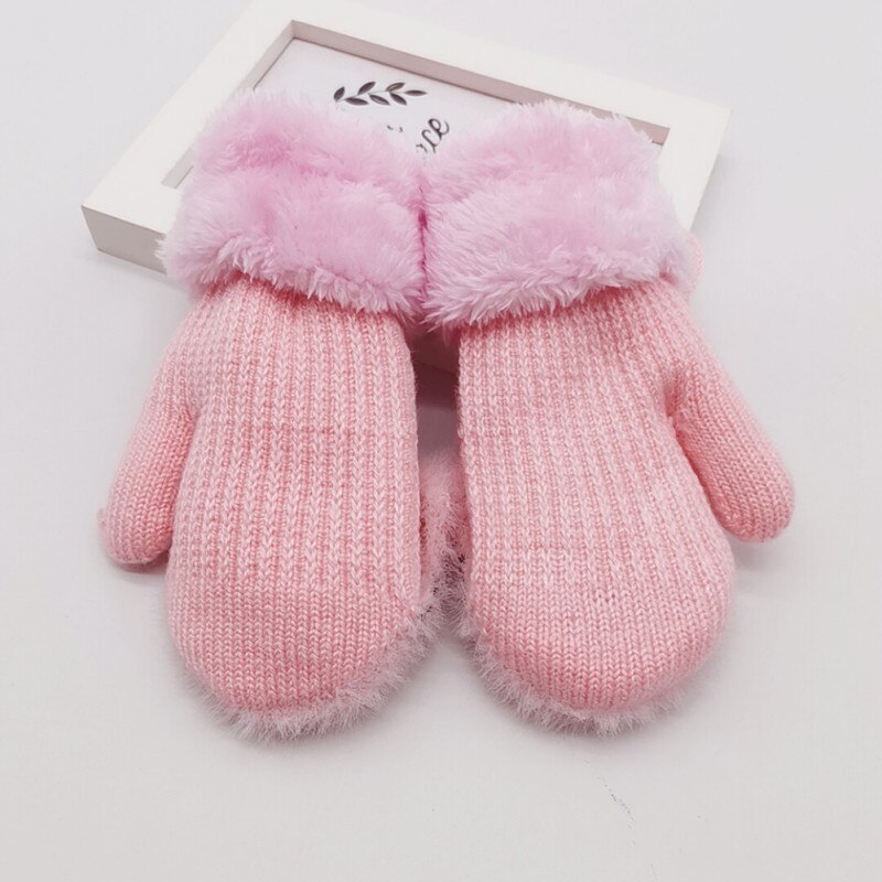 Baby Nette Bär Handschuhe Hängen Hals Winter Stricken Wolle Neugeborenen Fäustlinge Samt Dicke Kinder kinder Halten Finger Warme 4-7 jahre Neue