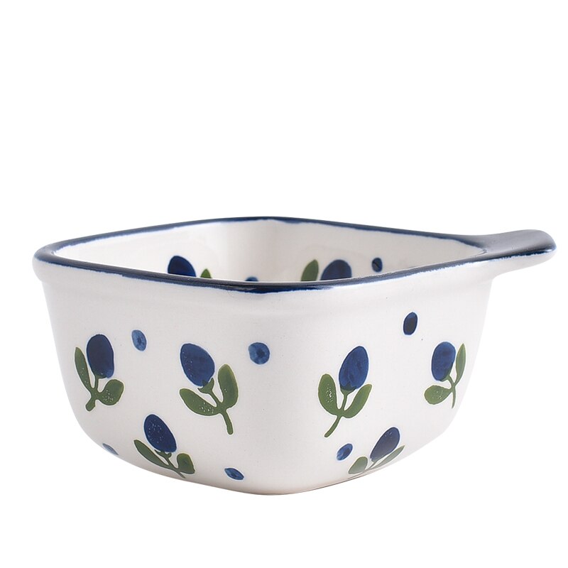 EECAMAIL Hand-painted Cute Ceramic Square Small Bowl Fruit Salad Bowl Yogurt Cup Dessert Bowl Pudding Bowl Baby Complementary