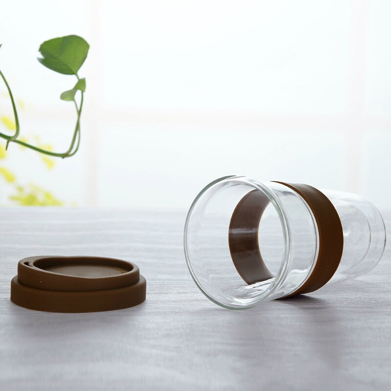 400ml genomskinliga kaffekoppar med silikonöverdrag tjockt dubbelglas resekaffemugg resemugg med lock modern