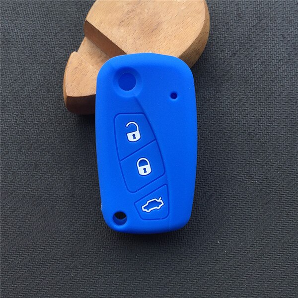 ZAD 3 buttons silicone Rubber car key cover case holder for FIAT Panda Stilo Punto Doblo Ducato Minibus Grande Bravo 500 key fob: Blue