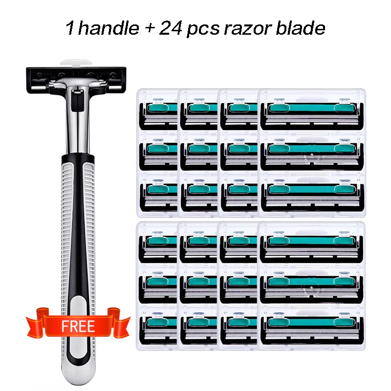 Classic Shaving Machine Safety Razor Blades Manual Shaving Face Care Beard Hair Remover A One-time: 1 handle 24 blade