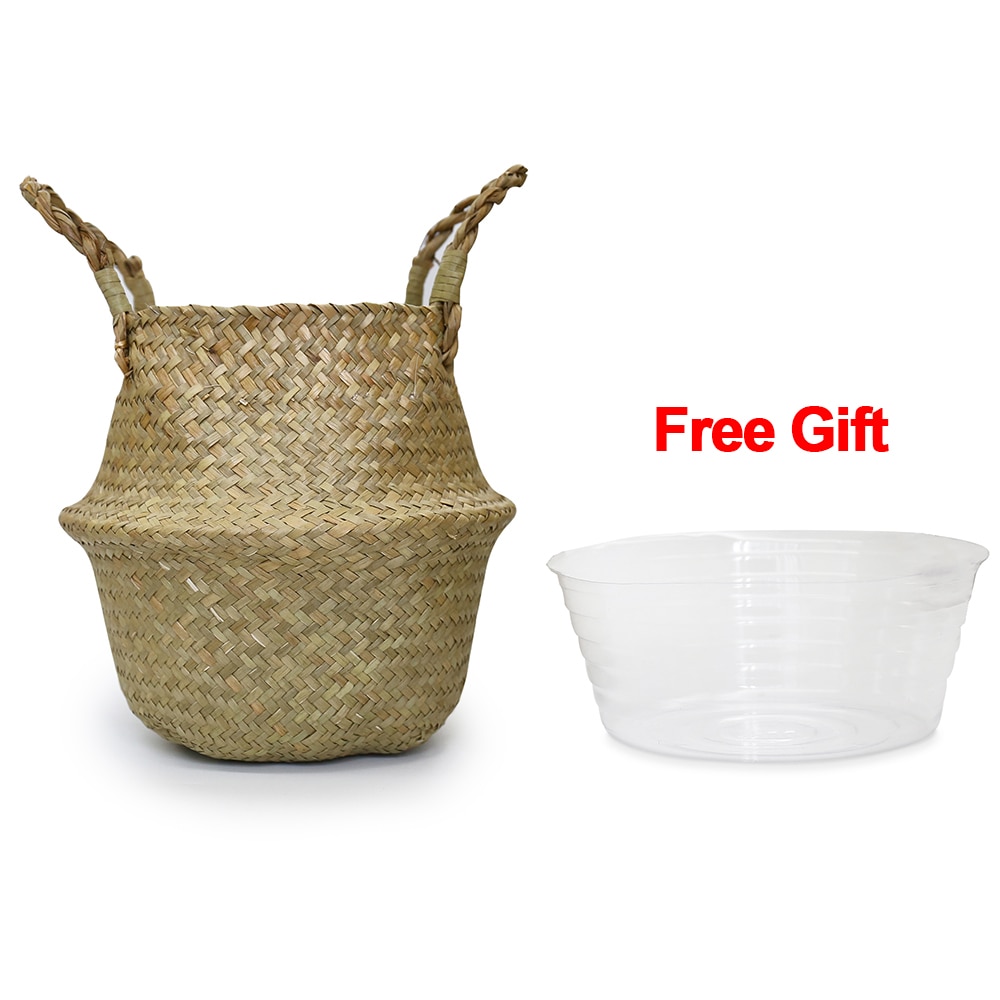 Handgemaakte rieten manden opvouwbare wasmand gevlochten opbergmand natuurlijke rotan zeegras tuin bloempot plantenbak mand wit