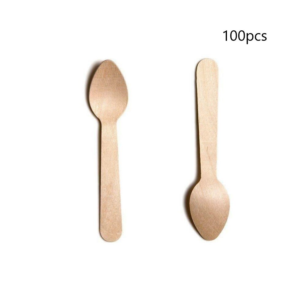 100Pcs Disposable Wooden Spoon Mini Ice Cream Wooden Cake Dessert Tableware Western Tableware Kitchen Safe