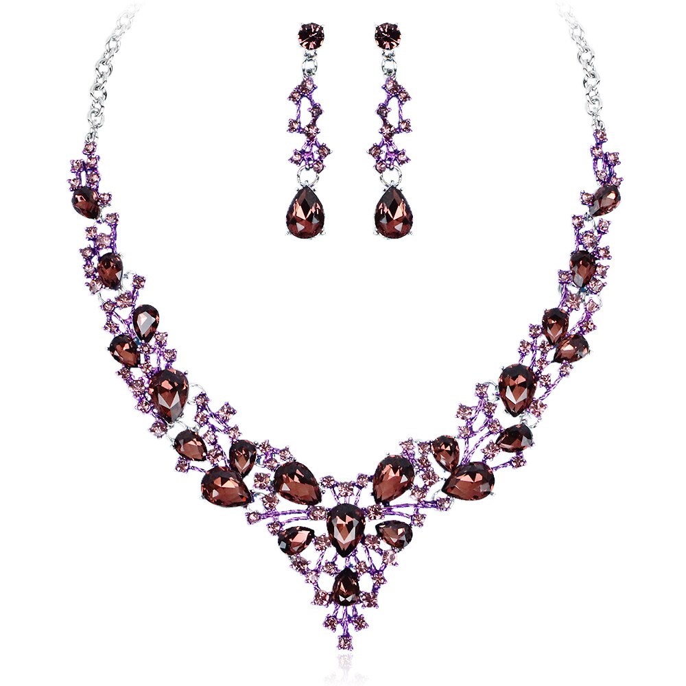 Mode Oostenrijkse Kristallen Oorbellen Ketting Set Indian Bruids Sieraden Sets Wedding Party Kostuum Accessoires voor Bruid Vrouwen
