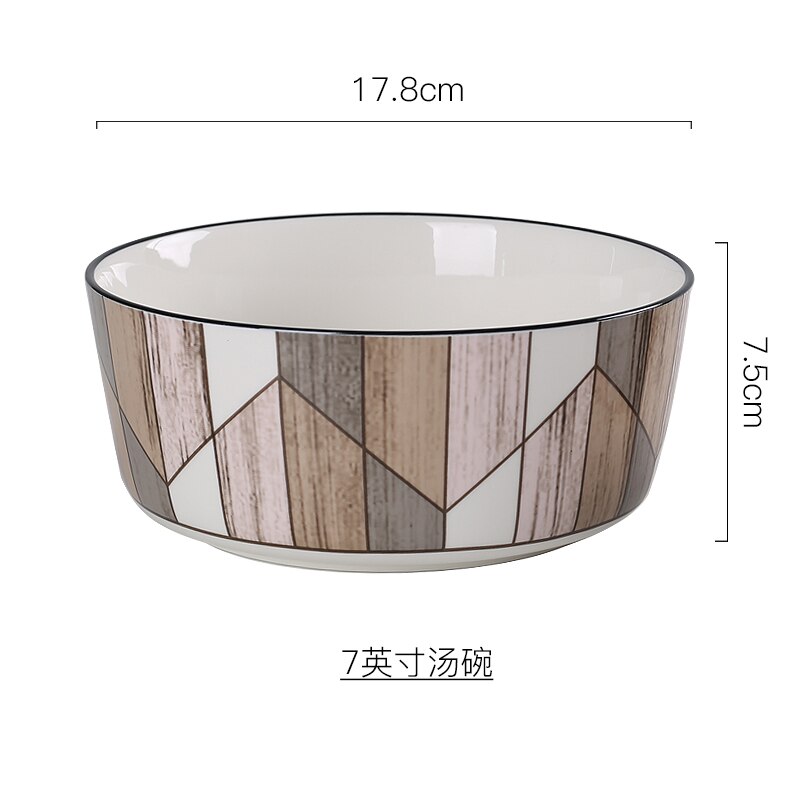Nordic Dessert Plate Wooden Serving Tray Afternoon Tea Time Coffee Cake Plates Hexagonal Round Desserts Food Organizer Platter: 7-inch Soup Bowl