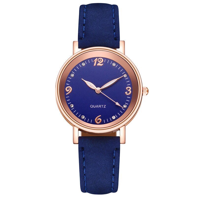 2020New Luminous Watch Ladies Black Leather Casual Women Luxury Rhinestone Scale Watchbands Quartz Female Clocks relojes: blue