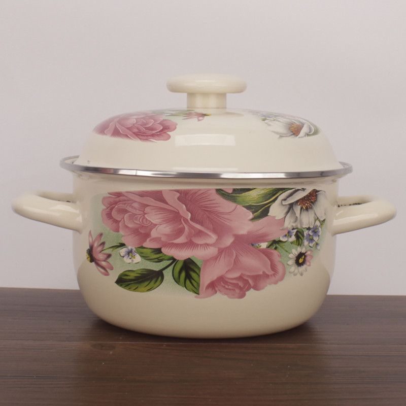 Enamel Casserole 16-26cm Enamel Stock Pot Cookware Enamel Porcelain Induction Cooker Universal Stew Pot: 2L 18cm   B