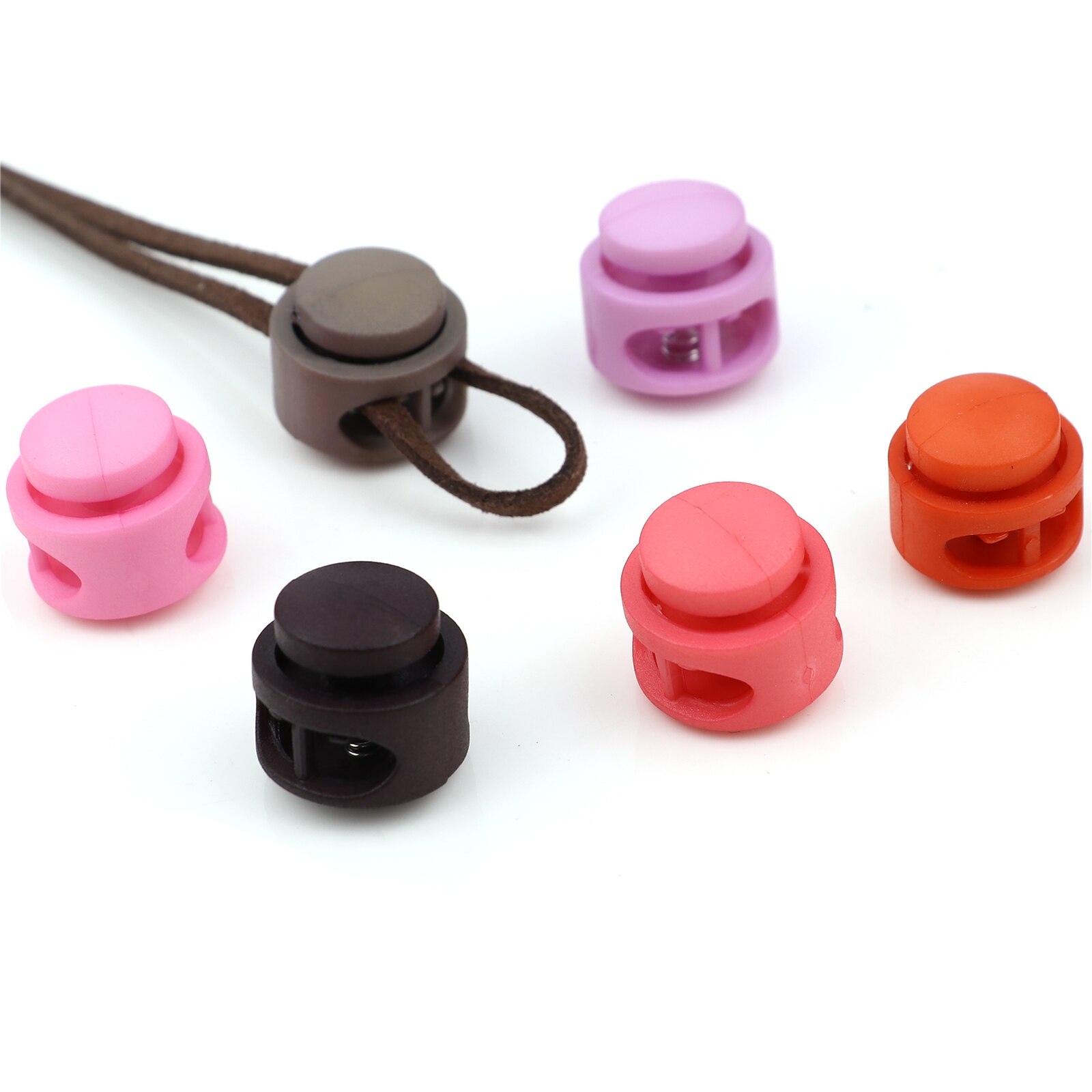 10pcs Multi Colors Round Plastic Toggle Clip Stopper Two holes Cord Lock Stopper Paracord Cord Lock Clamp Shoelace Cord Buckles