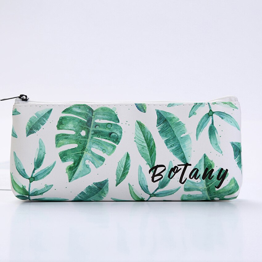 1Pcs/lot Lovely Small Fresh Leaves PU Pen box School Pencil Case Stationery Box Small Object Storage Bag: botany