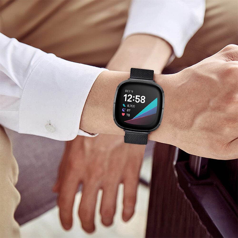 Essidi Milanese pasek z zapięciem motylkowym dla Fitbit Versa 3 2 1 Versa Lite siatka ze stali nierdzewnej Watch Band Loop dla Fitbit Sense