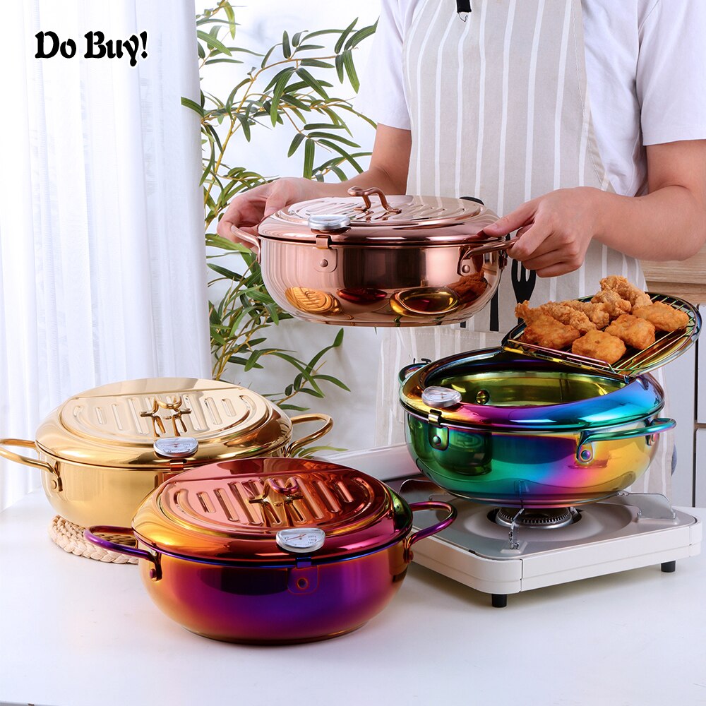 Forniture da cucina coreane pentole in oro reale Tempura friggitrice pentola con intaglio padella per alimenti pentole utensili da cucina in oro