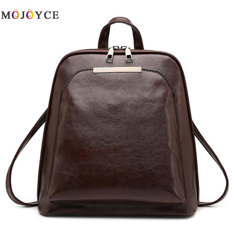 Vintage Oil Wax Leather Backpack Women Travel Satchel Casual Shoulder School Bagpack Female Back packVintage Oil Wax Leather: Brown