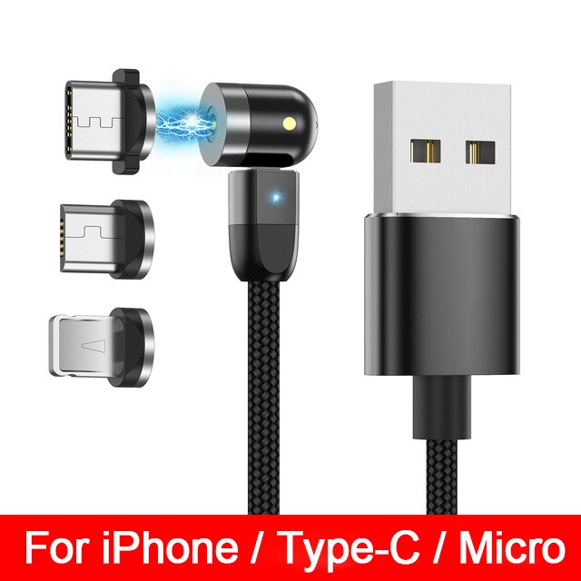 540 Magnetic Cable Micro USB Type C Fast Charging Phone Magnet Charger: Black 1 set / 0.5m(1.6ft)