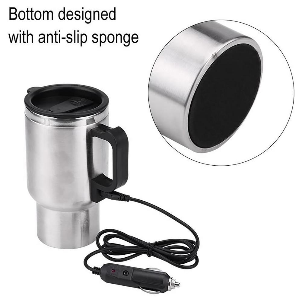12V 450ml Stainless Steel Vehicle Heating Cup Electric Heating Car Kettle Camping Travel Kettle Water Coffee Milk Thermal Mug