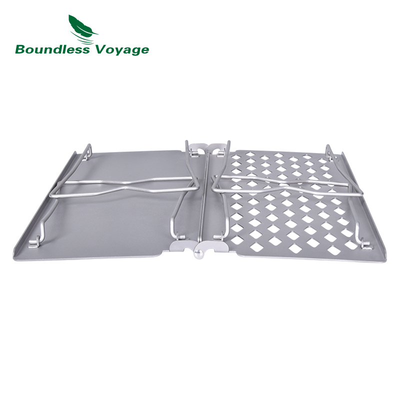 Boundless Voyage Camping Titanium Grill with Frying Plate Outdoor Steak BBQ Charcoal Grill Net with Folding Handle Ti2028C